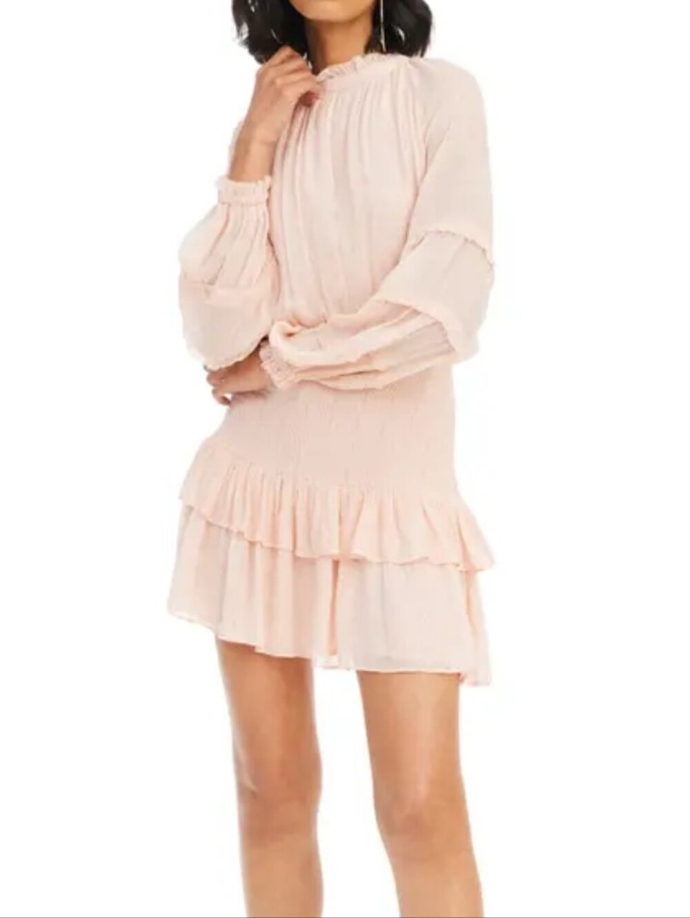 Allison New York Pixie Mini Dress Blush Pink Size Small Chiffon Ruffled Smocked